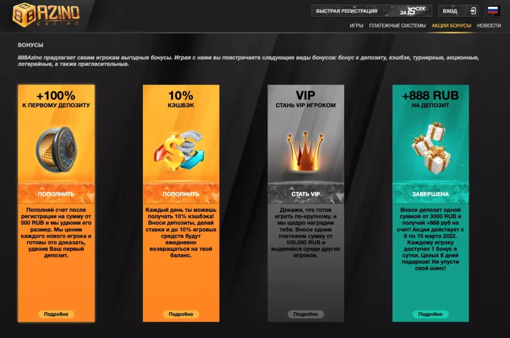 Бонусы и акции Азино888